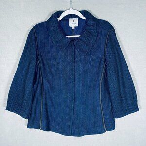Toula Jacket Womens L Blue 3/4 Sleeve Ruffle Collar Blazer
